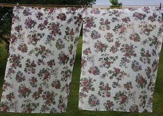 VTG Set Rose Pattern Color White Sheers Curtains 40x56