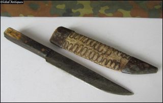 19C. TURKISH OTTOMAN ISLAMIC KNIFE w/WOODEN SHEATH & HORN HANDLE