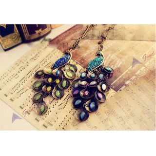   Hot Sell Antiqued Prancing Peacock Multi Sequin Long Necklace Chain