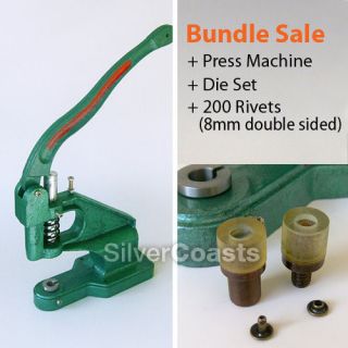 200 Rivets + Press Machine Punch Tool, Fastener Stud, Sewing Leather 