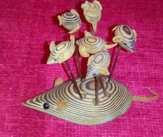 Wooden Mama Mouse skewer holder w/ wooden baby mice skewers/ cocktail 