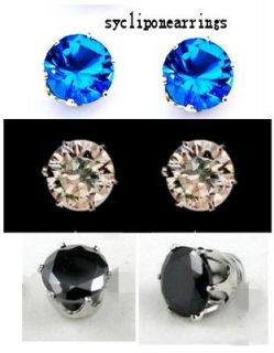   8mm blue+Black+White set Round clip on MAGNETIC CZ earring lady mens