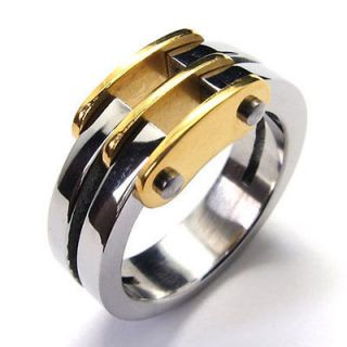   10 Classic Gold Silver 2 Tone Stainless Steel Band Mens Ring W18437