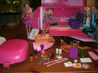   2009 Mattel Barbie Glam Pink Jet Airplane, With Dolls & Accessories