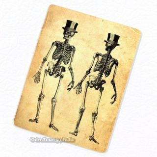   Skeleton w/ Top Hat Deco Magnet; Anatomy Vintage Medical Illustration