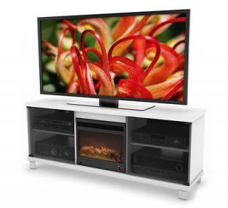 White Electric Fireplace Heater LCD TV Media Console Entertainment 