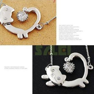   Silver Running Cat Zircon Necklace Pendant Chain Gift Accessory