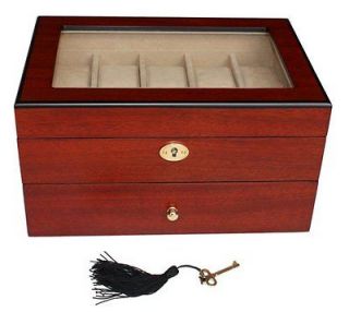   WOOD ROSEWOOD LARGE WATCH JEWELRY DISPLAY CASE COLLECTOR BOX MENS GIFT
