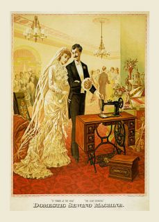 Fiance Marriage Dress Domestic Sewing Sew Machine Vintage Poster Repro 