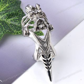   Tone Dragon Head Knuckle Armour Crystal Men Ring Cosplay Gothic Punk