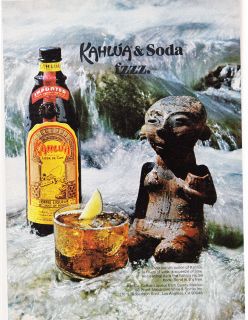 Original Print Ad 1978 KAHLUA & SODA fzzz. Glass, Bottle and Statue in 