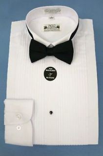 Mens Tuxedo Shirt White With Bow Tie Convertible Cuffs