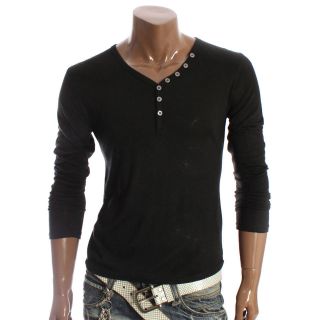 Doublju US Mens Button Point V neck T shirts BLACK 2XL (D04)