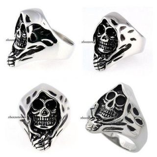 US shipping Mens Grim Reaper Skull Biker Stainless Steel Ring US#9 