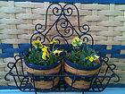  Wrought Iron Flower Box /Planter w 2 Woven Plastic Plant Sleeves