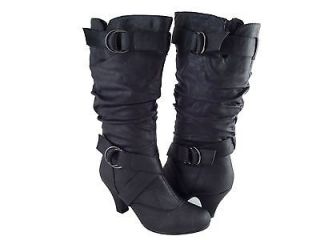 Women Boots Mid Calf Fashion Kitten High Heels Style Shoes Black Tan 