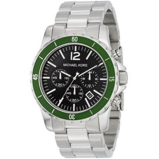 MICHAEL KORS GREEN DIAL CHRONOGRAPH SILVER STAINLESS STEEL WATCH 