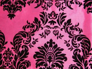 Flocked Taffeta Fabric  Fuschia Pink & Black Damask Flocking