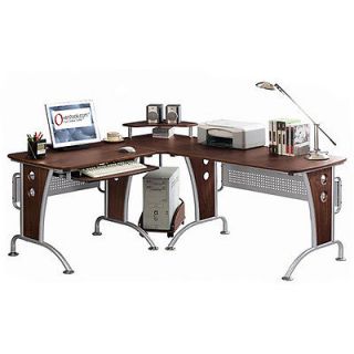   Shaped Computer Desk Home Office Furniture Desks Wood Steel Frame New