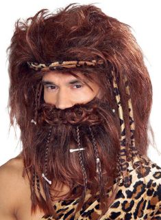 Caveman Wig Beard Set w Headband Prehistoric VooDoo Jungle Warrior 