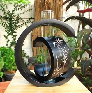 Handmade Modern Art Mango Wood Vase Decor~Bamboo Design