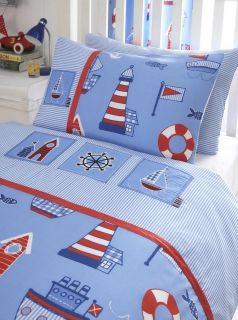 Sail boat single & double duvet covers, rug, curtains, boys bedding 