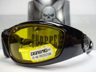   MOTORCYCLE RIDING CHOPPERS SUN GLASSES PADDED YELLOW LENS GOGGLES
