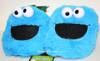 BLUE SESAME STREET COOKIE MONSTER Muppets plush ADULT Slippers ALL 