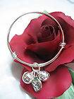   YOU MOM HEART CHARM STERLING SILVER PL ADJUSTABLE BABY ETCHED BANGLE