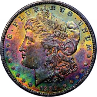 1889 P Morgan Dollar High Grade Old Holder Gorgeous Rainbow Toning