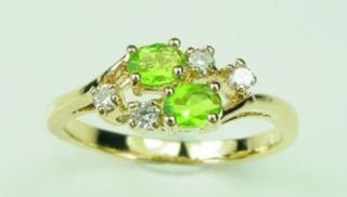 New 24KT Gold Overlay Peridot Green CZ Ring   Size 5 12 Lifetime 