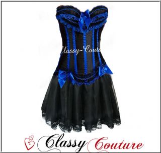 Moulin Rouge Blue Punk Burlesque Corset Top & Skirt Costume   Plus 