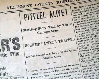   1st U.S. Serial Killer PITEZEL MURDERS Toronto 1895 Old Newspaper