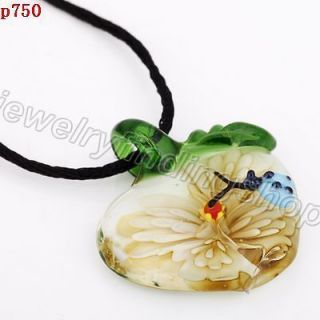   with flower ladybug lampwork Murano art glass beaded pendant necklace