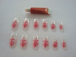 fake false glue on finger nails & glue, several designs, 10, 11, or 