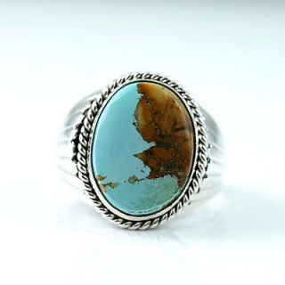 Native American Jewelry, Boulder Turquoise & Silver Ring 13.0
