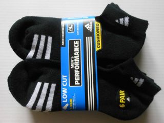 NEW ADIDAS Mens Performance Low Cut 6 Pack Socks 6 12 BLACK
