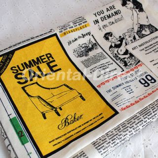 Retro Linen Fabric   Vintage Newspaper Classfields News Print 60cm 