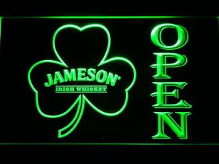 074 g Jameson Whiskey Shamrock OPEN Bar Neon Light Sign