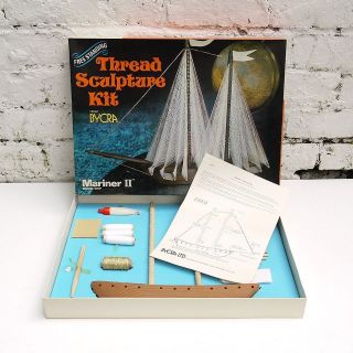NOS Vintage 60s 70s Thread String Pin Art Freestanding Model Ship 
