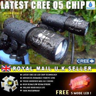 Cree Q5 LED bike cycle zoomable twin front torch head light set FREE 