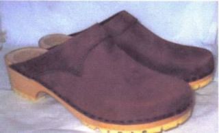 Mens, Wood sole clog Anna 104, Size 47( (14) Brown leather