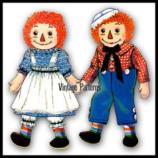 Vintage Raggedy Ann and Andy Pattern ~ 19 tall