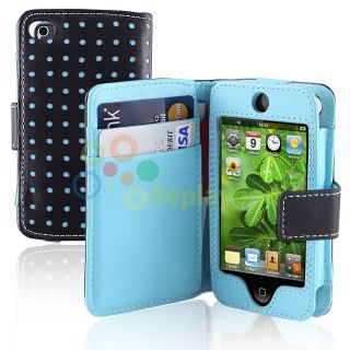 Leather Wallet Pouch Case Cover Skin For iPod touch 4 4th Gen G Black 