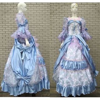 Blue Lavender Floral Marie Antoinette Victorian Masquerade Ball Gown 