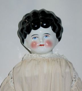 Antique 17 Unmarked German Low Brow China Shoulder Head Doll Circa 