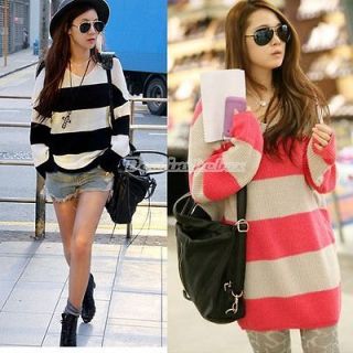 New Womens Long Sleeve Sweater V Neck Striped Knitwear TOP Pullover 