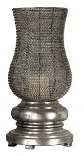 Woven Antique Silver Wood Base Pillar Candle Holder