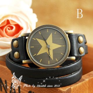   brand vintage looking leather band casual design quartz womens watch