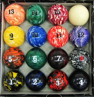 Art # Marble Swirl Pool Table Billiard Ball Set   2 1/4 Reg Size 